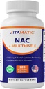 Vitamatski NAC dodatek N-acetil-L-Cysteine (NAC) z mlečnim osatom 50:1 Ekstrakt - podpira imuno, dihala, zdravje jeter, 1200 mg na serviranje, 120 Veg kapsule