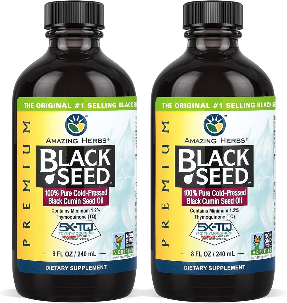 Neverjetna zelišča Premium črno seme olje - Gluten prost, brez GSO, hladno stisnjena Nigella Sativa Aids v prebavnega zdravja, imunske podpore, funkcije možganov - 8 Fl Oz (Pack of 2)