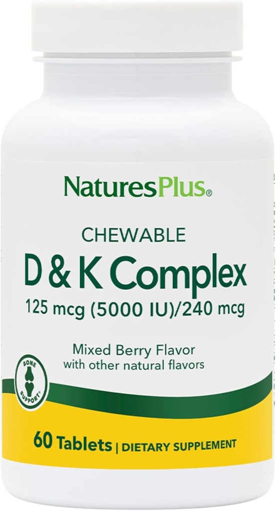 Nature Plus D & K Complex - 60 mešanih žvečnih jagod - podpira kalcijevo presnovo - vegetarijanski, ne-GMO, Gluten Free, Soy Free - 60 serving