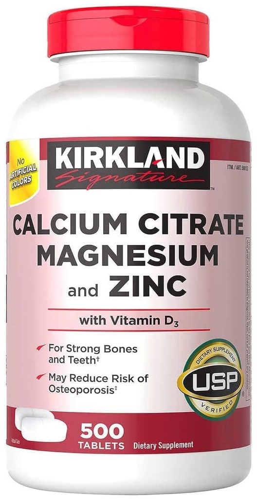 Podpis zdravila Kirkland Kalcijev citrat Magnezij in cink, 500 tablet