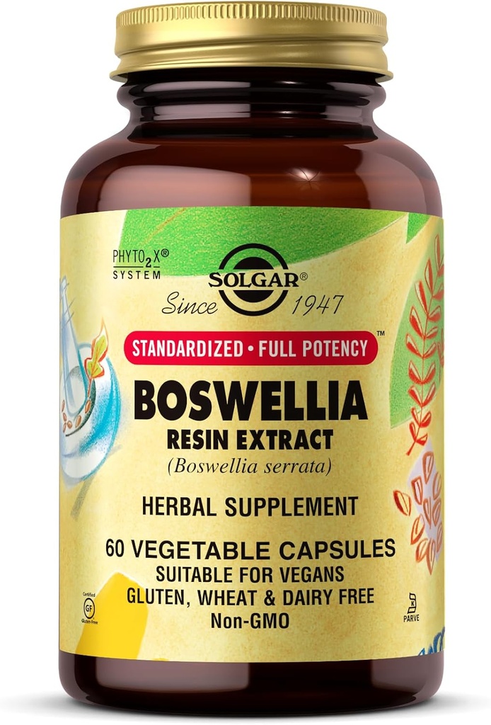 Solgar Boswellia Resin Extract - 60 Zelenjavnih kapsul - standardizirana popolna moč (SFP) - Ne-GMO, Vegan, Gluten Free, Dairy Free, Kosher - 60 Služabnikov