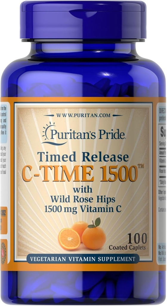 Puritan's Pride Vitamin C 1500 mg z Rose HIPS Caplets, 100 Število