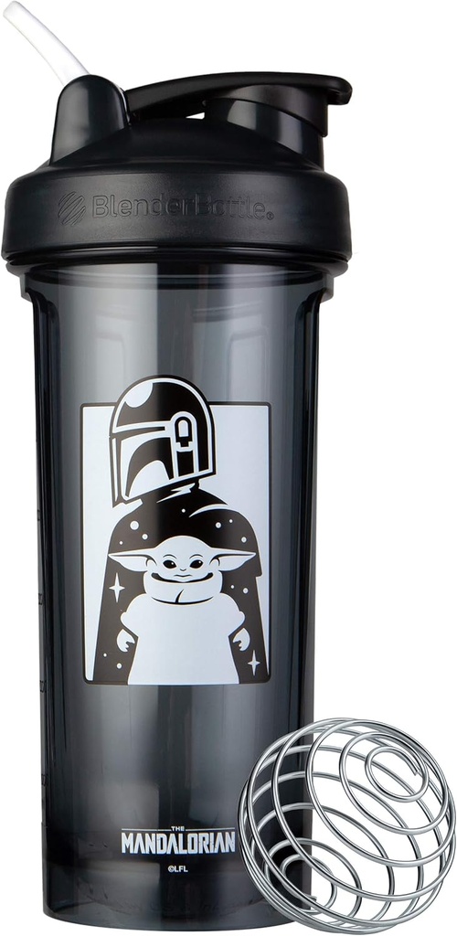 BlenderBottle Star Wars Shaker Steklenička Pro serija kot nalašč za proteinske pretrese in pred vadbo, 28-Ounce, Mandalorian & Child