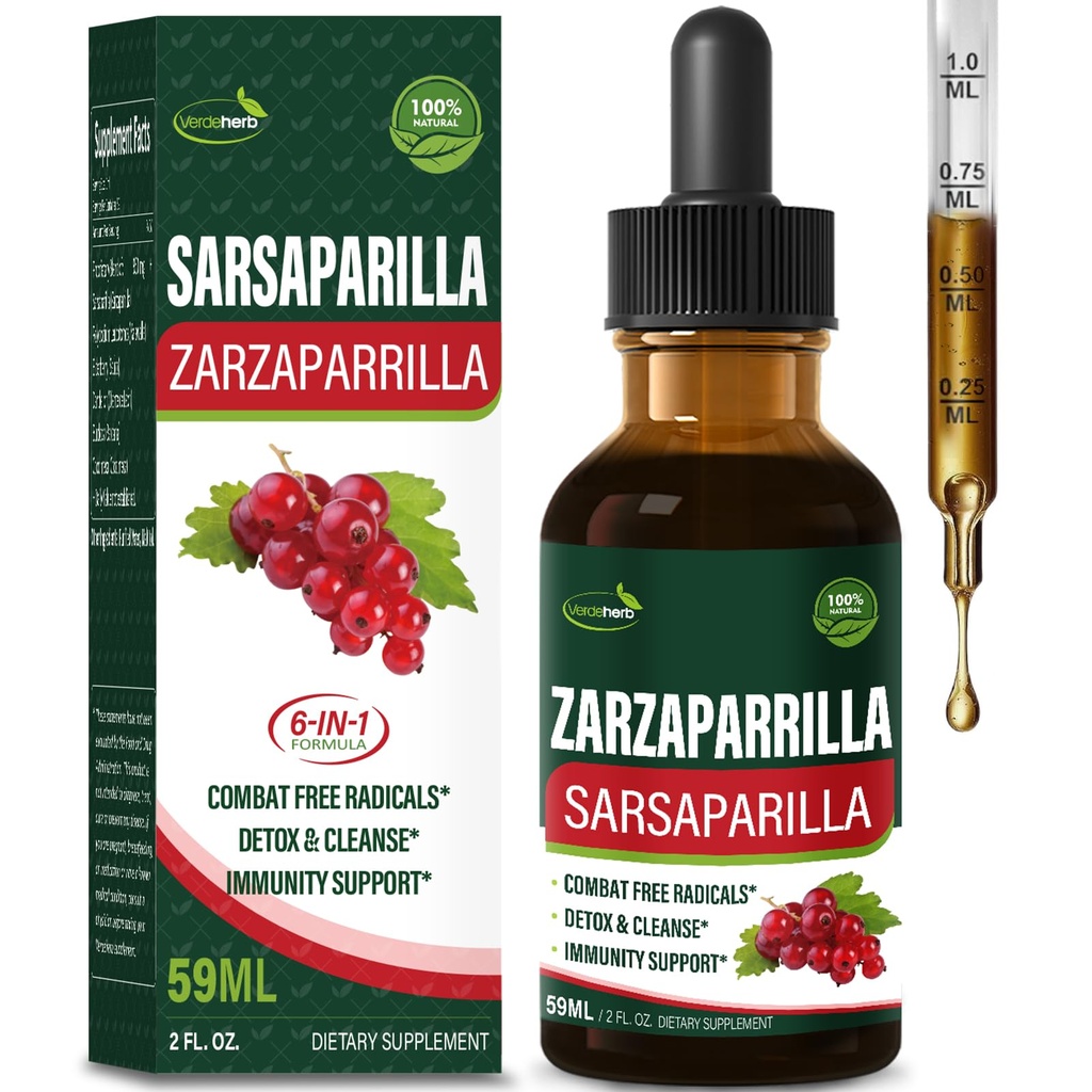 Sarsaparilla Root Extract Kapljice za čiščenje jeter Detox & Popravila, Imunska podpora dodatek z Dandelion Cocolmeca Polypodium Leucotomos. Diente de Leon para Limpieza de Colon y Desinthicar. 2oz