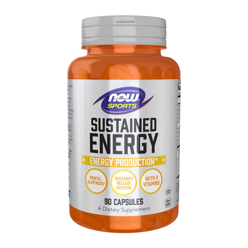 NOW Foods Sports, Trajna proizvodnja energije energije* Duševna pozornost* Trajna sprostitev kofein z B vitamini 90 Veg kapsule