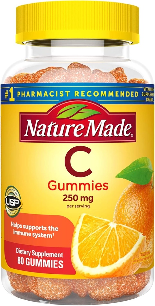 Vitamin C Gumies 250 mg, 80 Število, Za imuno podporo, Antioksidant Podpora, Kolagen Podpora za zdravje kože, Tangerin