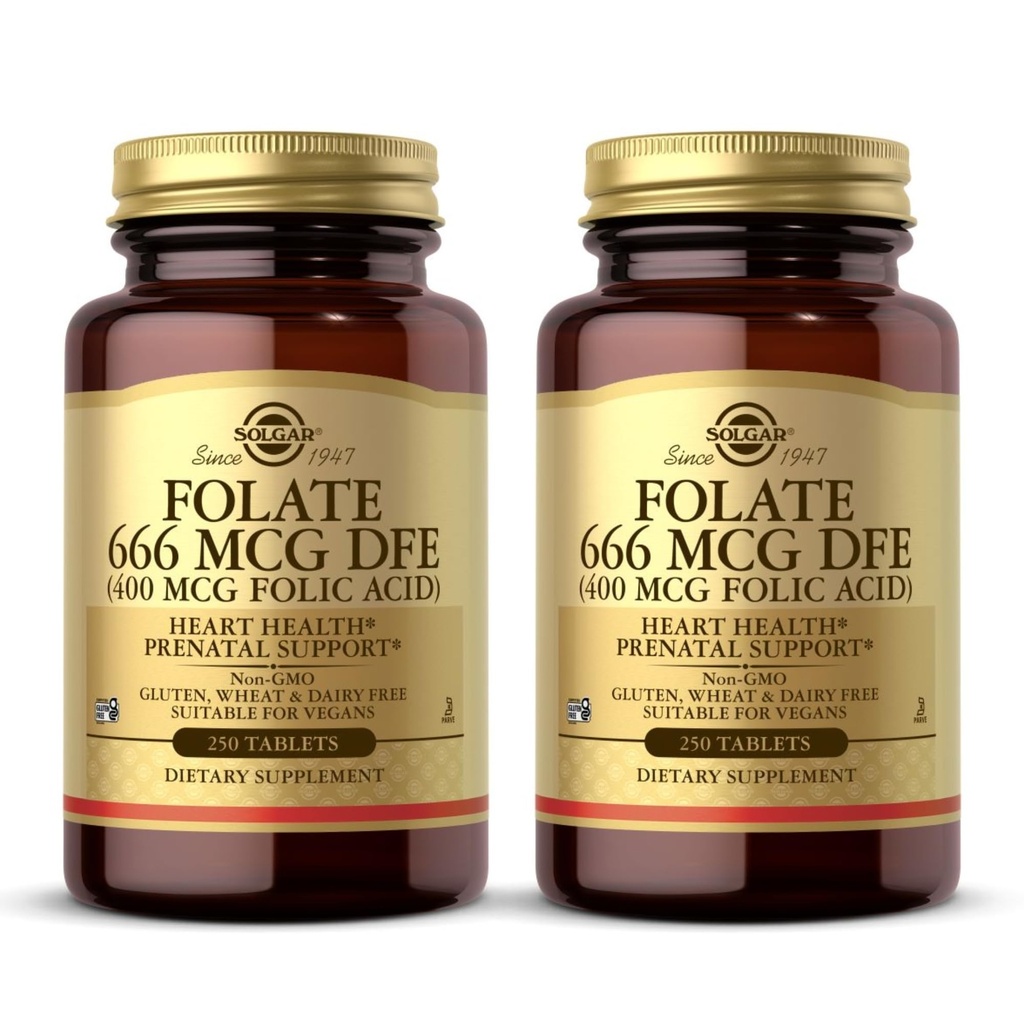 Solgar Folat 666 mcg DFE (Folna kislina 400 mcg) - 250 tablet, pakiranje 2 - Prednatalna podpora - Ne- GMO, Vegan, Gluten Free, Dairy Free, Kosher - 500 skupaj