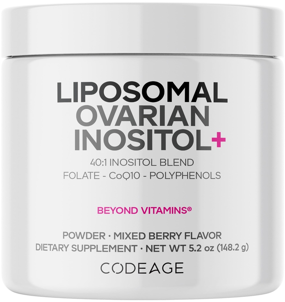 Koda Liposomski inozitol v prahu - Myo-Inositol & D-Chiro-Inositol 40:1 Mešanica, Folat 5-MTHF, CoQ10, Pomegranat & Wild Blueberry - 2-mesečna zaloga - mešana jagodičja aroma - Non-GMO, 60 servingov