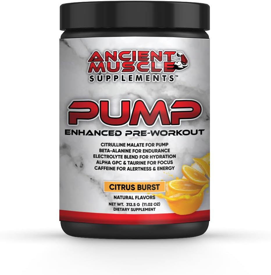 Pump Pre Workout dodatek s Citrulin Malate, Beta Alanine, Alpha GPC - Izboljša črpalka dodatek izboljšuje energijo, fokus in absorpcija - Citrus Burst Protein Powder
