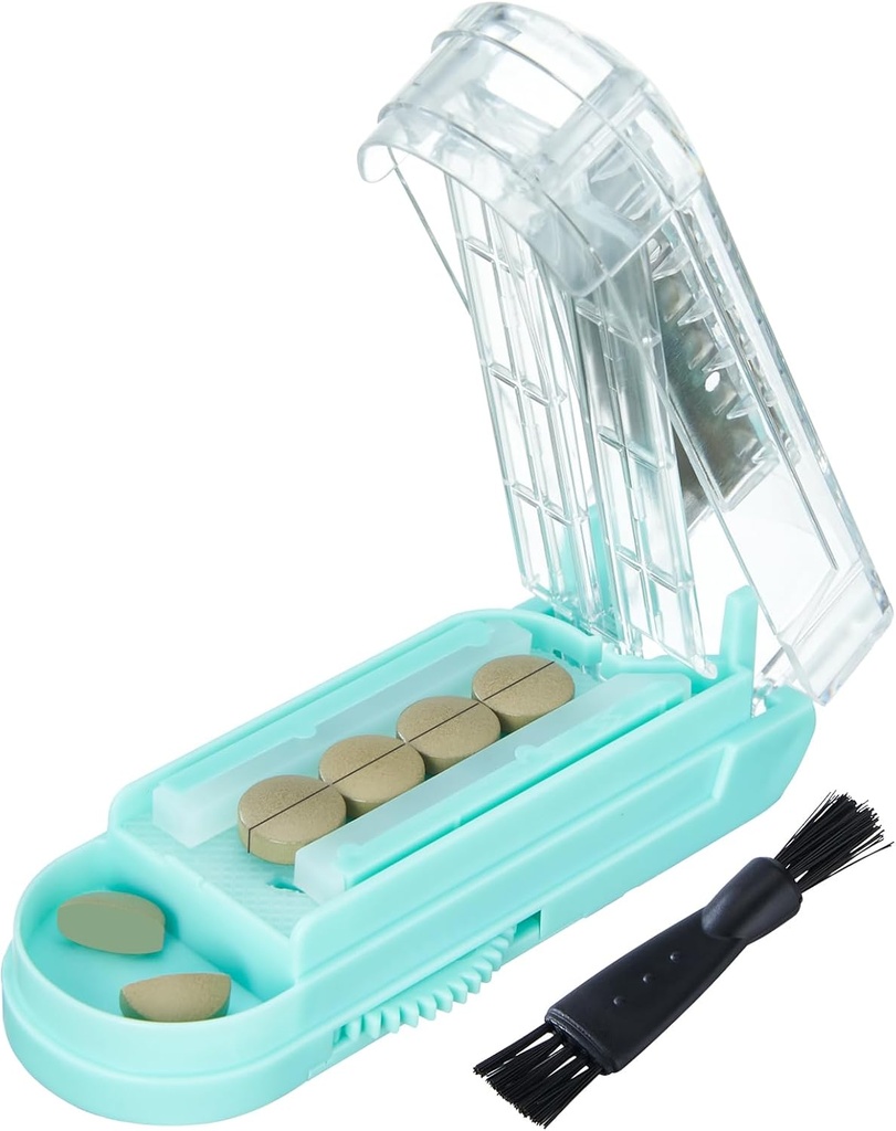Tablete Cutter za več tablet naenkrat, tablete Cutter Splitter za majhne in majhne tablete, tablete Cutter za majhne ali velike tablete, tablete Splitter s skritim Sharp Nerjaveče jeklo rezilo (Blue+Clear)