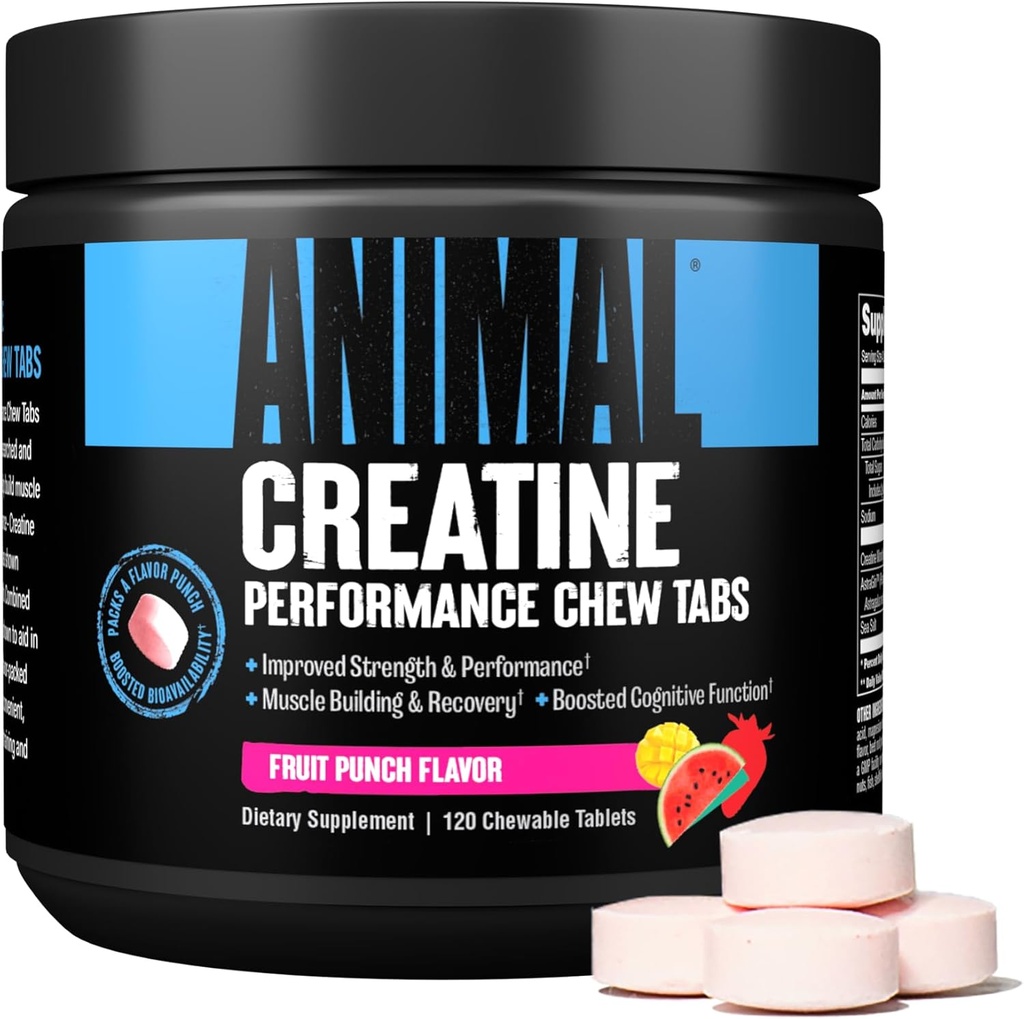 Animal Omega Omega 3 in 6 dodatek s 30-dnevnim pakiranjem kreatin žveči tablete sadni punch