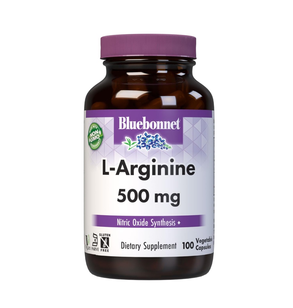 Bluebonnet Nutrition L-Arginin 500mg, Free-Form Aminokislina, dušikov oksid Precursor*, Soy-free, Gluten-free, Non-GMO, Kosher Certified, Vegan, 100 Zelenjavnih kapsul, 100 Serving, Bela