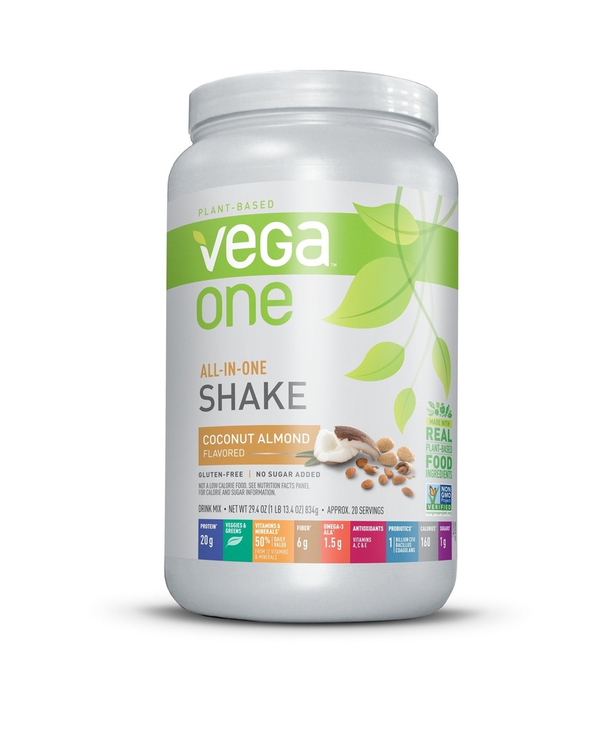 Vega One All-In-One Nutrition Shake Coconut Almond (20 obrokov) - Rastlinski veganski beljakovinski prašek, nemaščobni, brez glutena, brez GSO, 29.4 Ounce (paket po 1)