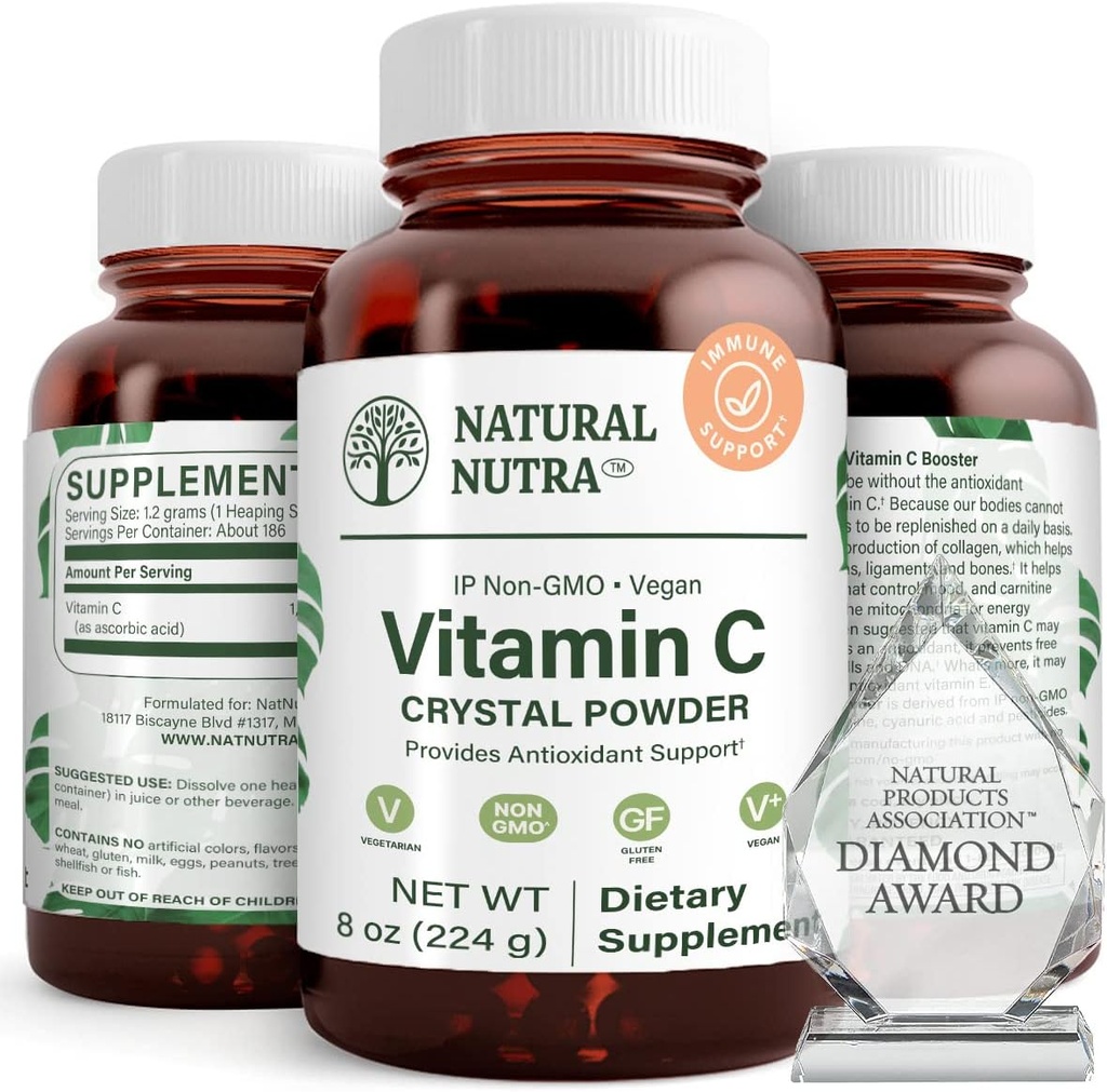 Naravni Nutra Pure Vitamin C Kristalni prah iz askorbinske kisline, Boost Immuniteta, vzdrževanje kapilarna moč dodatek, poveča absorpcijo železa, ne-GMO, Herbicid, pesticid, Soy Free, 8 Oz