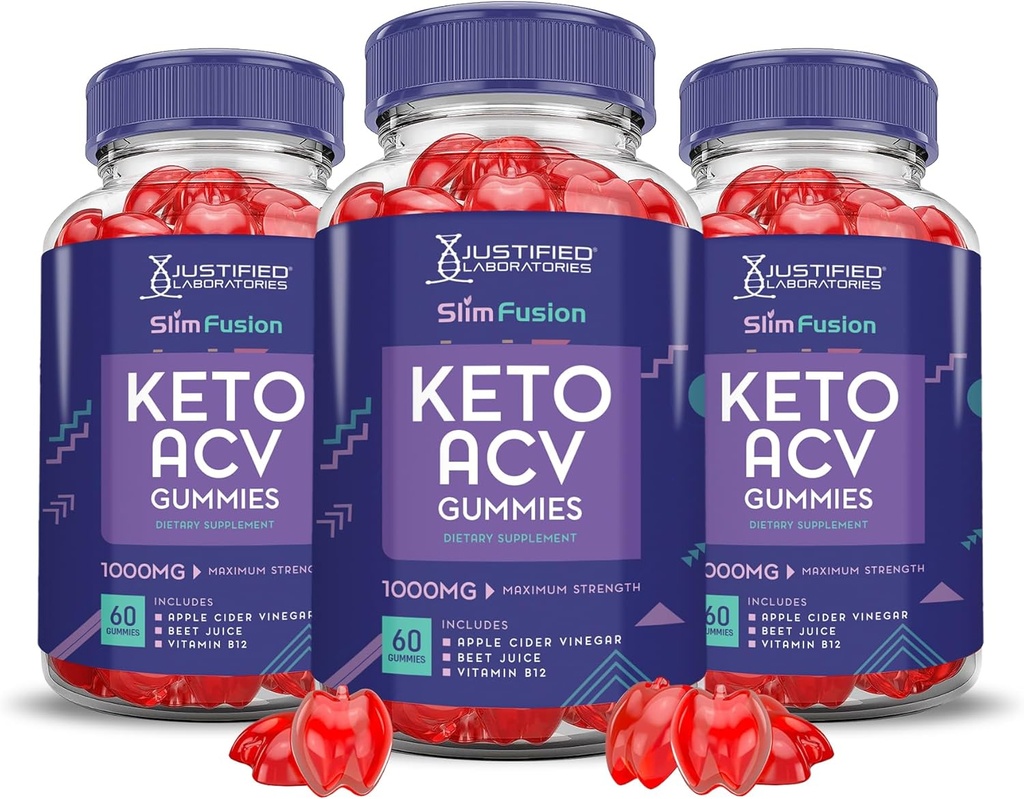 (3 paket) Slim Fusion Keto ACV Gumies Advanced 1000MG Slimfusion Keto Gummies Formula Apple Cider Vinegar Oblikovan z Granatni beet Juice v prahu B12 Vegan Non GSO 180 Gummys