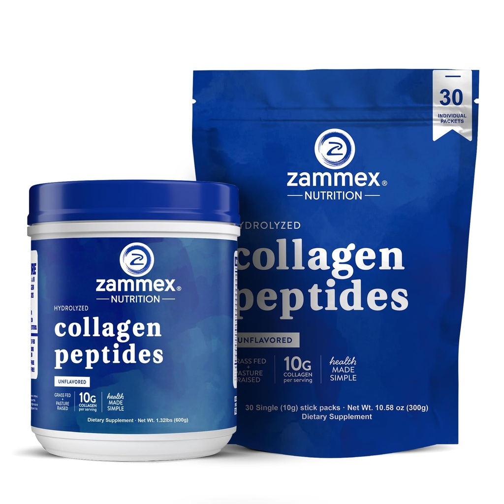Zammex kolagen peptidi v prahu brez arome 600g + 30 potovalnih paketov za palice