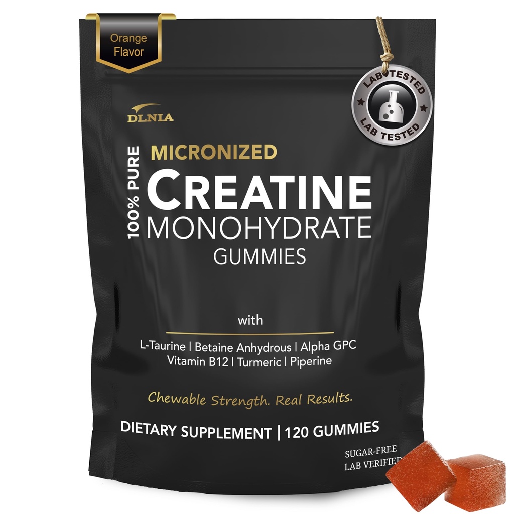 Kreatin monohidrat Gumiji za moške in ženske - brez sladkorja in Vegana Napredna Formula W/L-Taurin + Vitamin B12 - za mišično moč, mišice Graditelj, Recovery, Energy Boost, Predworkout dodatek