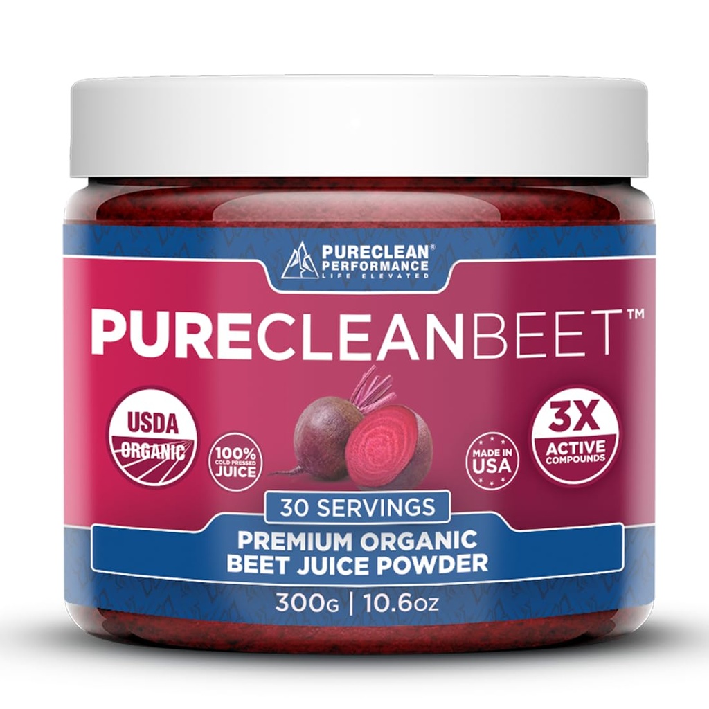 PureClean Beet Premium Beet Juice Powder - 100% podpora organskemu dušikovemu oksidu za klinično dokazano 3X večjo cirkulacijo, vzdržljivost in energijo - Ponosno hladno, Eco Friendly, ZDA - 30 Služabnikov