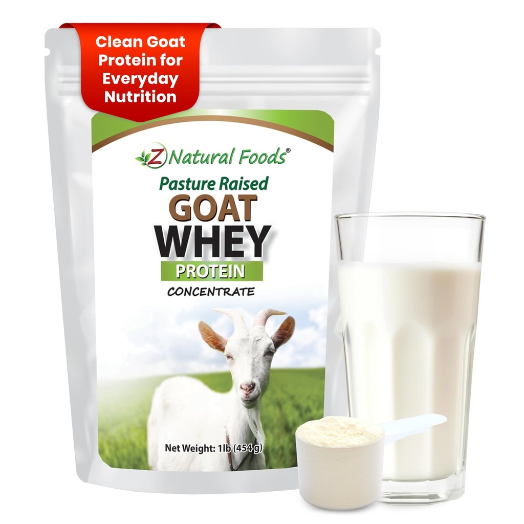 Z Natural Foods Goat Whey Protein Powder koncentrat - nedenaturiran, nearomatiziran, pasterizirano Prašek iz sirotkinih čistih kozjih beljakovin z Vitalnimi beljakovinami za uravnavanje telesne teže, imunosupresivno podporo, fitnesom, 1 lb