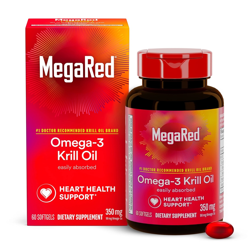 Omega-3 Krill olje 350mg softgels, MegaRed (60 štetje v steklenici), EPA & DHA Omega-3 Maščobne kisline brez ribjega pookusa za razliko od ribjega olja, vsebuje antioksidant astaksantin