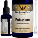 WellnessOne Ionic Kalij dodatek - kapljice kalijevega klorida za hitro absorpcijo - povečanje imunskega sistema in mišične funkcije - ZDA Tested, Vegan, Non-GMO, Gluten Free, Unflavored, 1,67 fl oz
