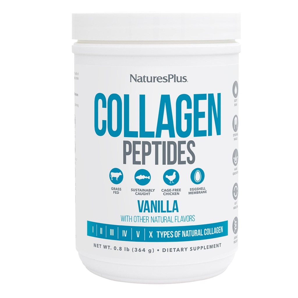 NaturesPlus Collagen Peptides, Vanilla - 0,8 lb prašek - Lasje, koža, Nail & Joint Health, Podpora imunskega sistema - Non-GMO, Gluten Free - 14 Servings
