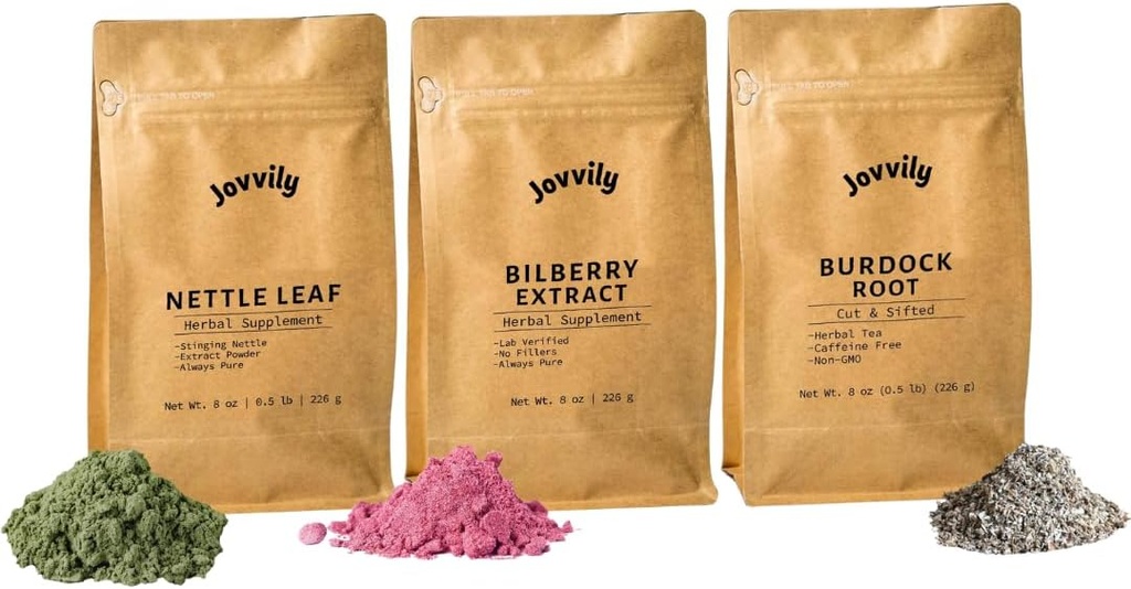 Nettle Leaf Powder, borovničev ekstrakt Powder, & Burdock Root Bundele - 8 oz - Dodatki in čaji