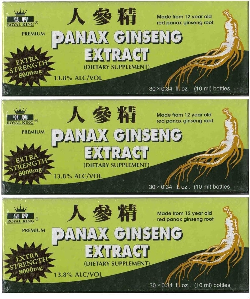 Kraljevi kralj Panax izvleček ginsenga z alkoholom 8000 mg 30 viala (3 škatle)
