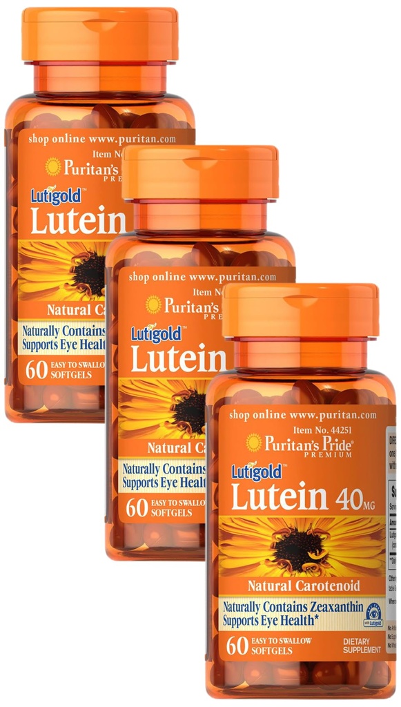 Puritan's Pride Lutein 40 Mg z Zeaksantinom, pomaga pri podpori zdravju oči*, cel fižol, 60 Ct, (paket s 3)