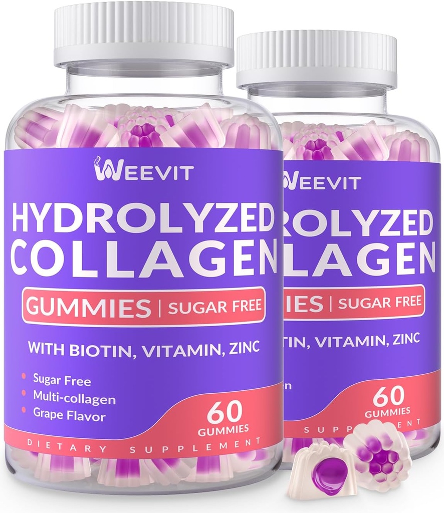 Hidrolizirani kolagenski gumiji brez sladkorja, kolagenski peptidni gumiji za ženske, kolagenski proteini tipa I,II,III,V,X z biotinom, vitamin C, D, B12 za nohte na koži