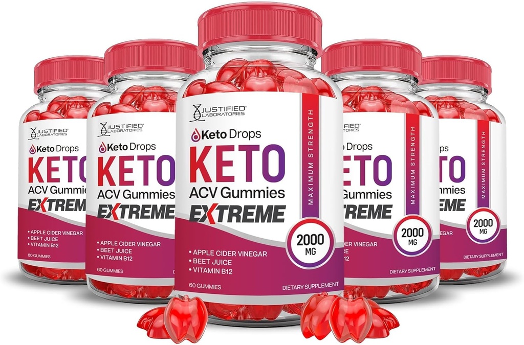 Upravičeni laboratoriji (5 Pack Keto Drops Keto ACV Gummies Extreme 2000MG Keto Drops Keto Gummies Napredna Formula Apple Cider Vinegar z Granit Beet Juice v prahu B12 Vegan Non GSO 300 Gummies