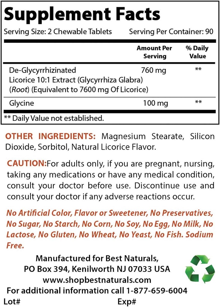 Najboljši naravni DGL žvečljivi 380 mg in L-glutamin 500 mg
