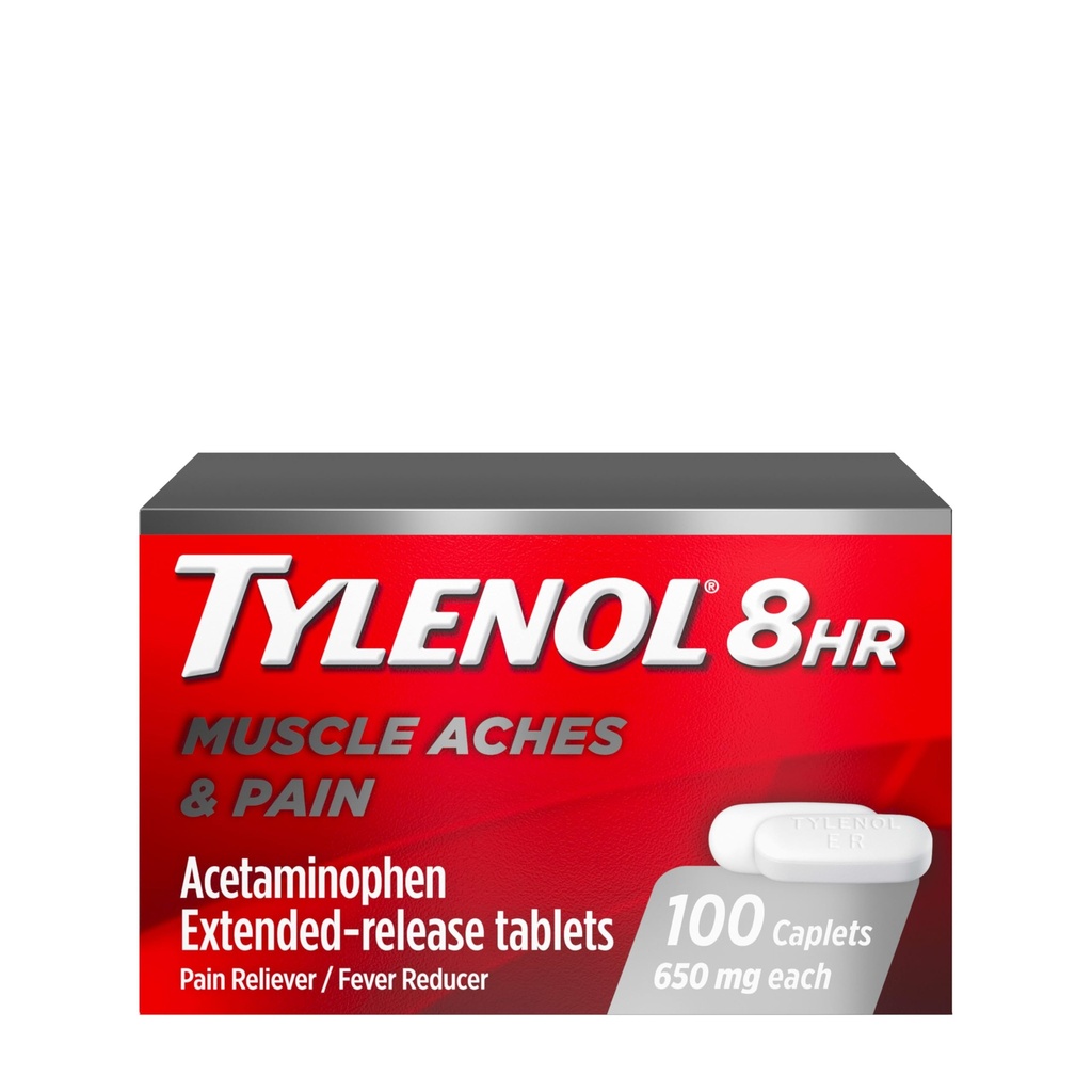 Tylenol 8 Hour Acetaminophen 650 mg Razširjene release Caplets, hitro delujoča Bi-Layer Design, Quick & Long Trading Pain Relief for Muscle, Joint, Back & Artritis Aches, Fever Reducer, 100 Count