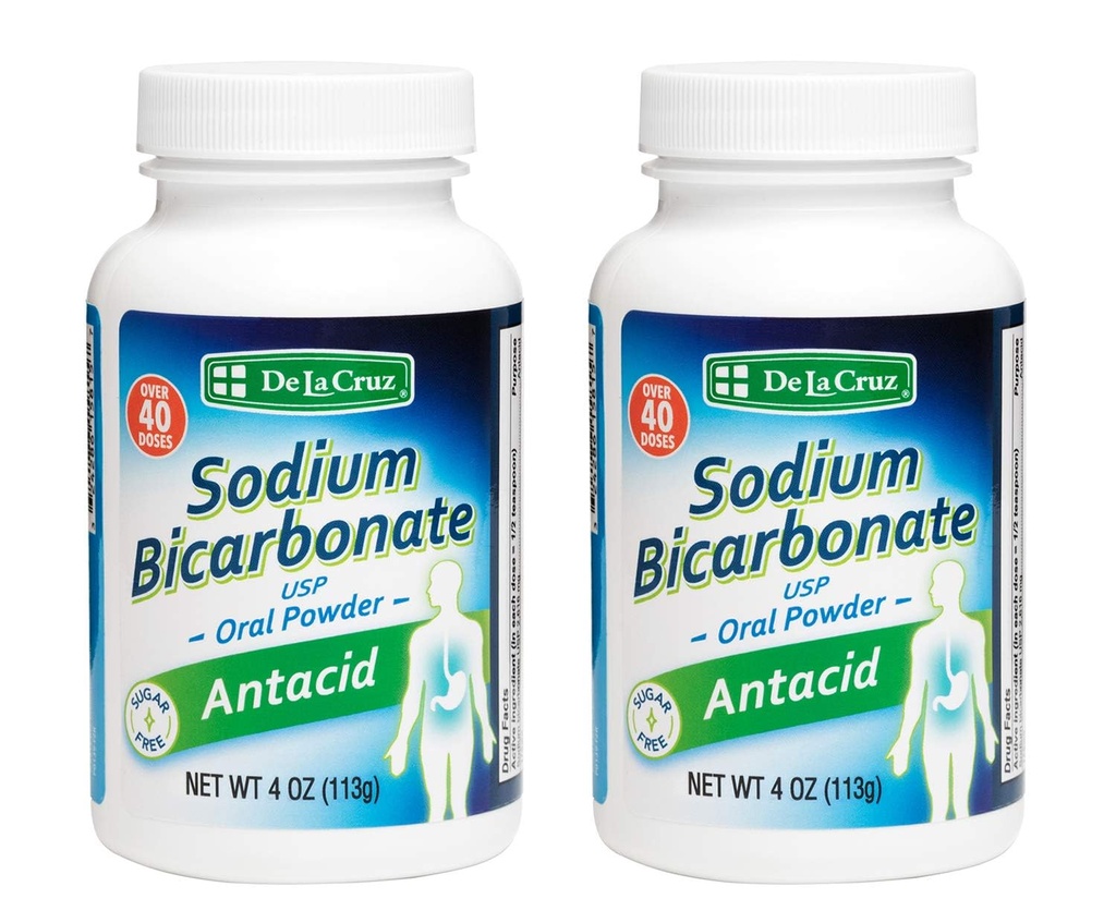 De La Cruz Pure Natrijev bikarbonat Powder – Baking Soda & Peking Powder Brez aluminija Antacid za zgago in prebavne motnje – pakiran v ZDA - 4 OZ. (2 steklenici)