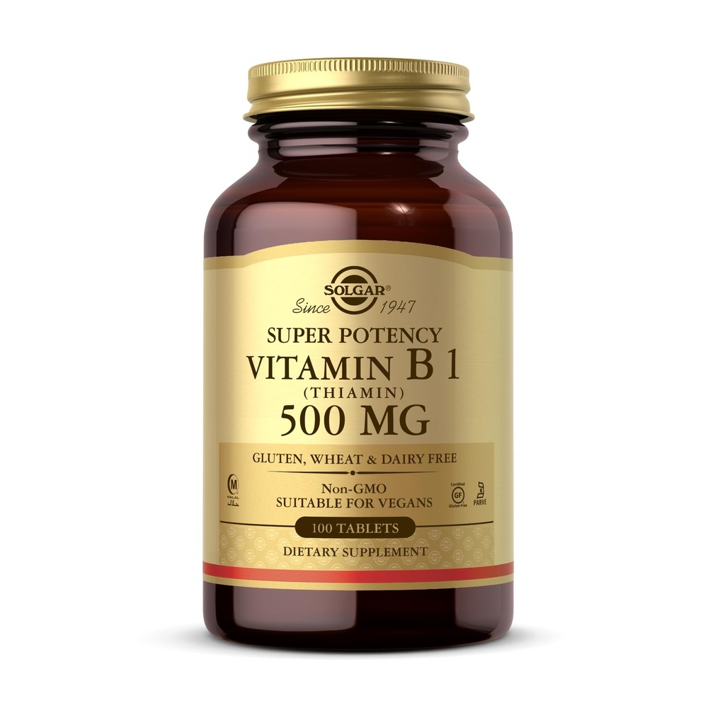 Solgar Vitamin B1 (Tiamin) - 100 tablet - Super Potentity, 500mg Formula - Non-GMO, Vegan, Gluten Free, Kosher, Halal - 100 Servingov