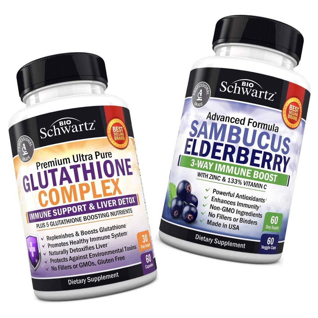 Glutatione Complex z mlekom Thistle Extract, Vitamin C & Quercetin + Sambucus Bezgove kapsule z cinkom in vitaminom C - naravne antioksidant formule - spodbuja jetra in imuno podporo