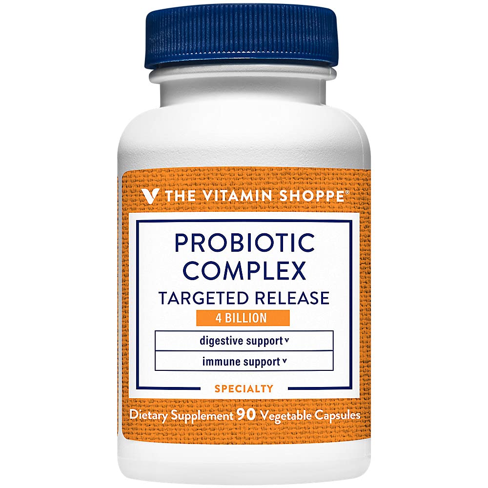 Vitamin Shoppe Probiotic Complex 4 milijard CFUs– Ciljna release Veggie Caps – Podpira črevesno zdravje in prebave z ravnotežjem probiotičnih sevov (90 Zelenjavne kapsule)