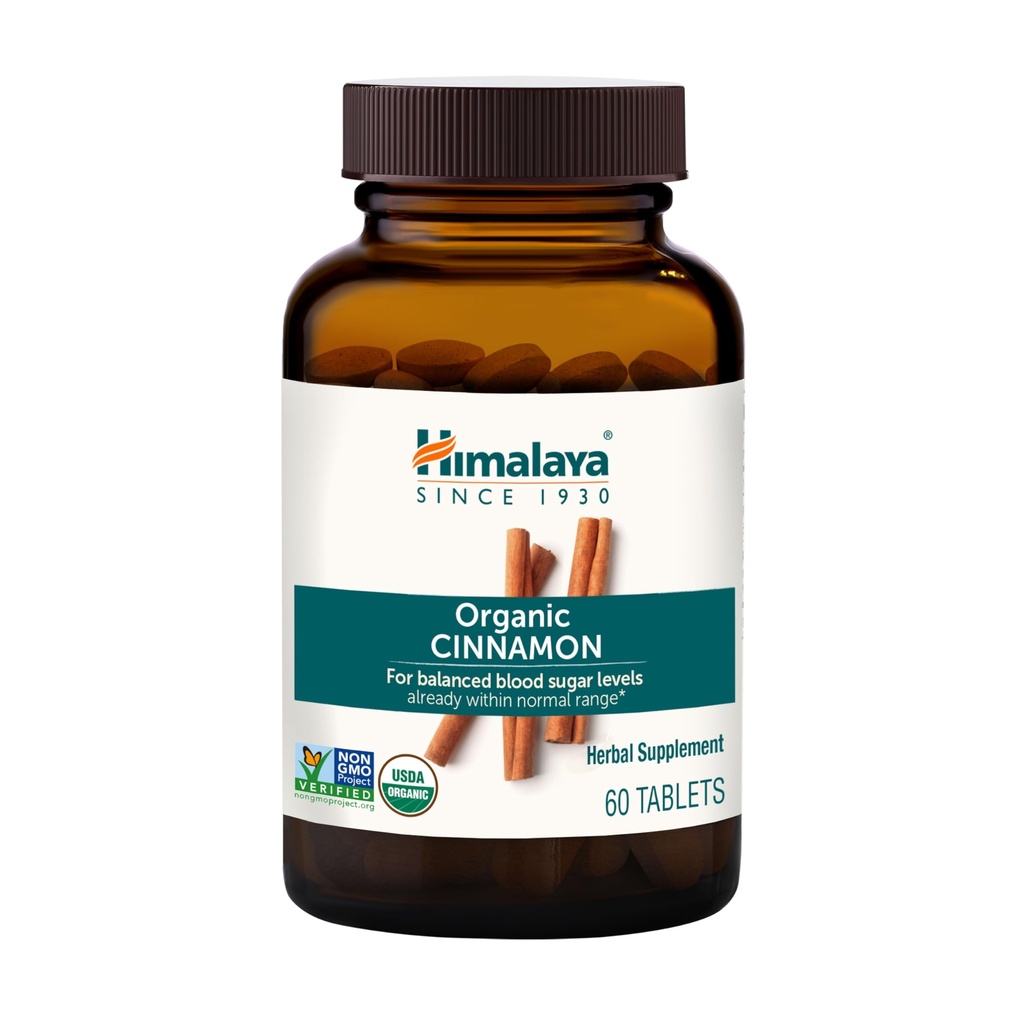 Himalaja Organski cimet, 30 dnevna zaloga - Presnovna podpora zeliščni glukozi - USDA Organic, Non-GMO, Vegan, Gluten Free, 1100 mg, 60 tablet