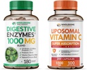 Zdrave Wellness Prebavne encime 1000MG Plus Prebiotiki in probiotiki + Liposomne Vitamin C Kapsule (200 tablet 1500mg buffered)