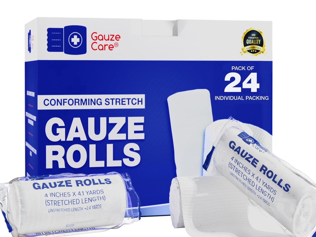 Gaze Rolls paket 24 – Premium kakovost Lint in Latex-free 4 palcev x 4.1 Yards Uskladitev Stretch Bandages zasnovan za učinkovito nego ran in udobje - Idealno za uporabo kot mami zaviti