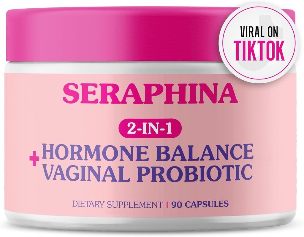 Serafina vaginalni probiotiki 2-v-1 za ženske + Hormonovo ravnovesje - 90 kapsul Popolna oskrba z ženskami, PMS & urinary Tract Health, Prebiotična mešanica, 10 milijard CFU, 6 sevov (90 pack po 1)