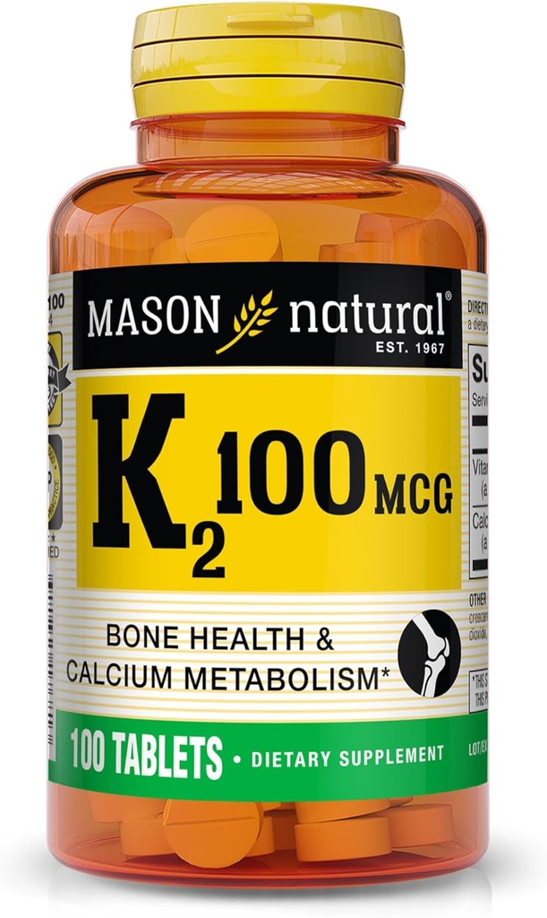 MASON NARAVNI vitamin K2 100 mcg s kalcijem, podpira zdravje kosti, srca in mišic, 100 tablet