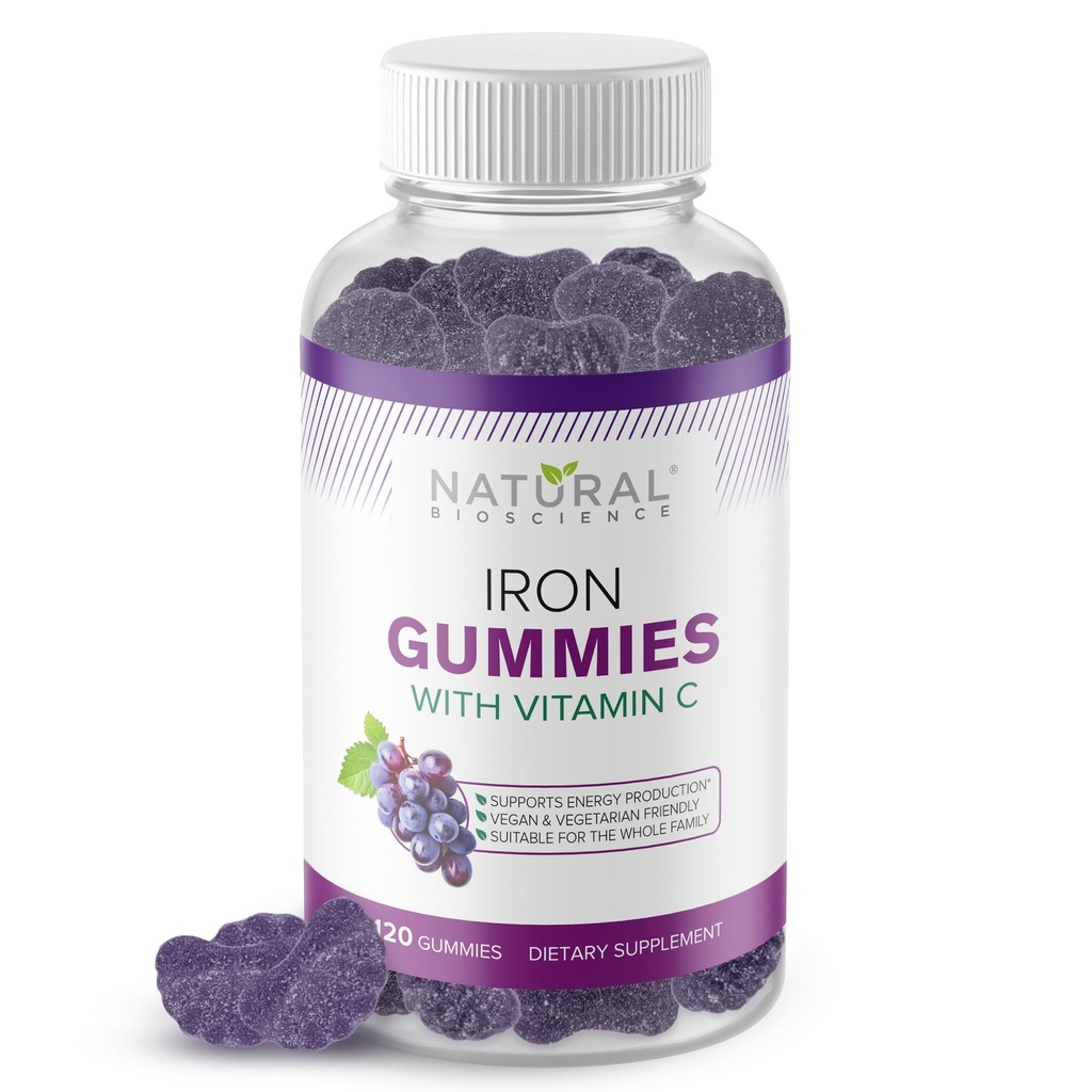 Iron Gumies z vitaminom C - Iron Pomanjkljivost Anemija dodatek za odrasle in otroke, žvečljivi, podporo rdečih krvnih celic, energijo, imunske funkcije, zdravje možganov, Max Absorpcija, 120 Vegan Gumies