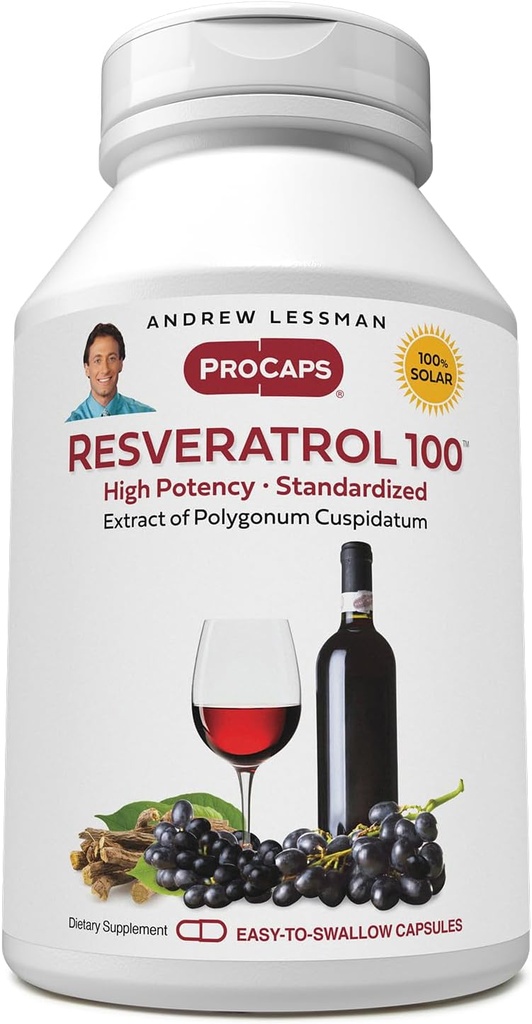 ANDREW LESSMAN Resveratrol-100mg - 30 kapsul - dobrodejno rdeče vino, naravno pojavlja antioksidant, brez alkohola. Dodatek brez dodatka