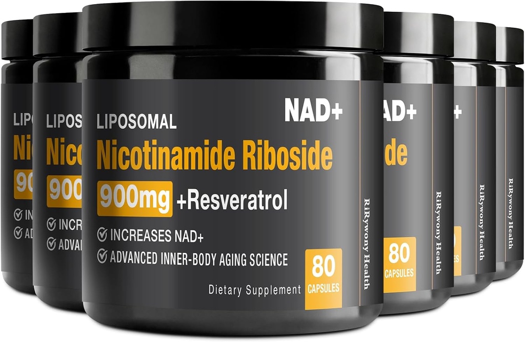 NAD dodatek - NAD+ z nikotinamid ribozid (NR) in Resveratrol Quercetin 900mg Pure Organic NAD Plus za celično popravilo zdravo staranje možganov funkcijo, 80 kapsule (Pack po 6)