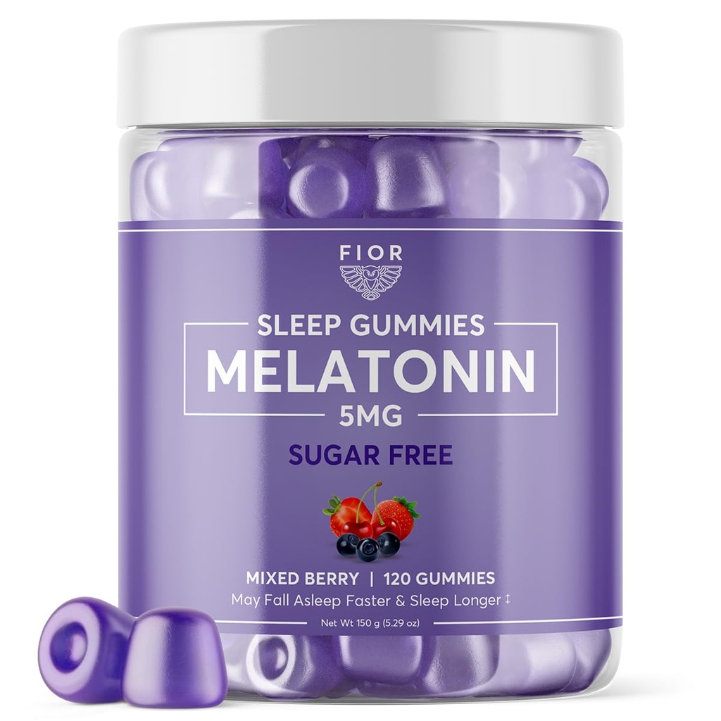 FIOR Sugar Free 120-Count Sleep Aid & Calm Gummies, Melatonin Gummies Sleep AIDs za odrasle in otroke. Gummy vitamini za spanje. Odrasli in otroci Melatonin & L-Theanine Gummies Natural Herbal Sleep Aid.