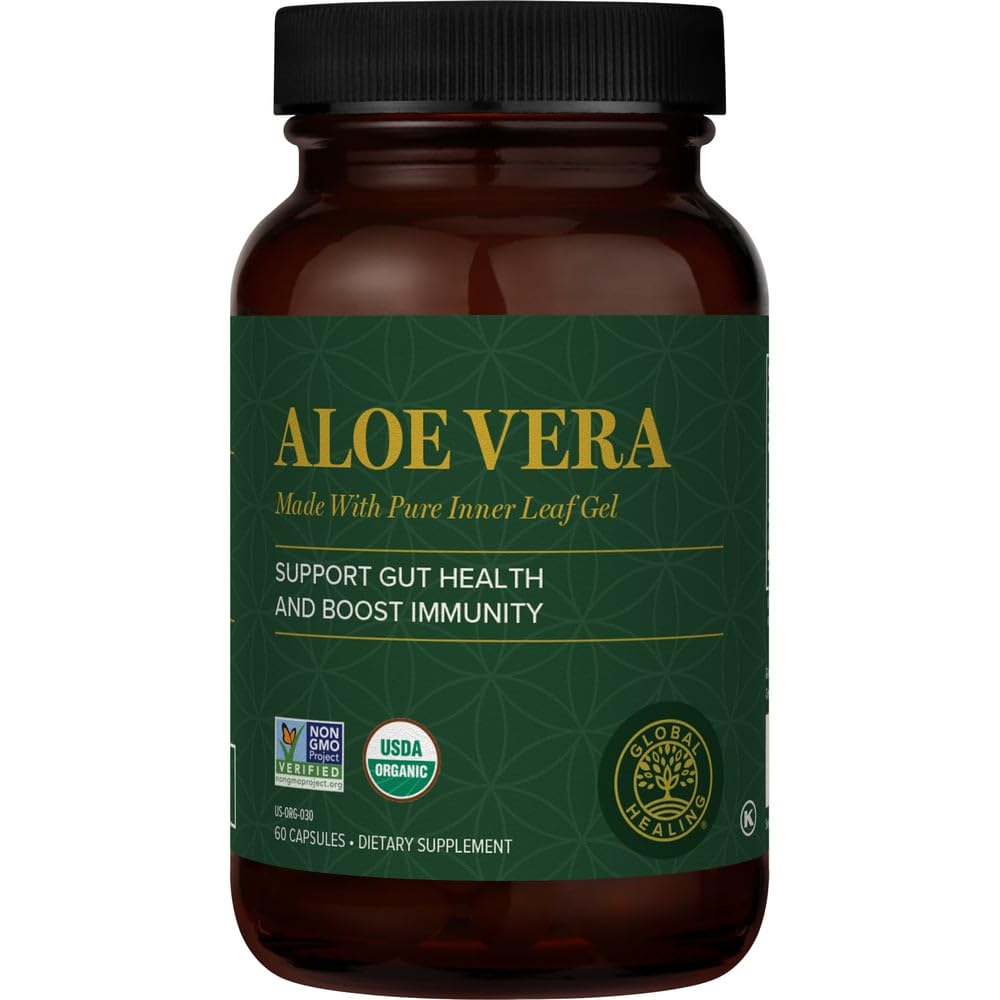 Global Healing Aloe Vera Bio-Active Organic Leaf Supplement - 200x Koncentrat Formula z najvišjo koncentracijo acemanna - Aloin-free - Gut Health & Immune Support - 60 kapsul