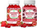Lunakai USA Made Womens Multivitamin & Biotin Gummies Bundle – Energija in lasje, koža, podpora za nohte – Seveda aromatizirana – 60 Ne-GMO Gummies vsak