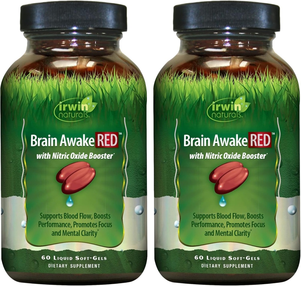 Irwin Naturals Brain Prebudite se za RED z boosterjem dušikovega oksida - 60 tekoči mehkih gelov, paket 2 - Podpora zdravje možganov in optimizacija zmogljivosti - 40 Total Servings