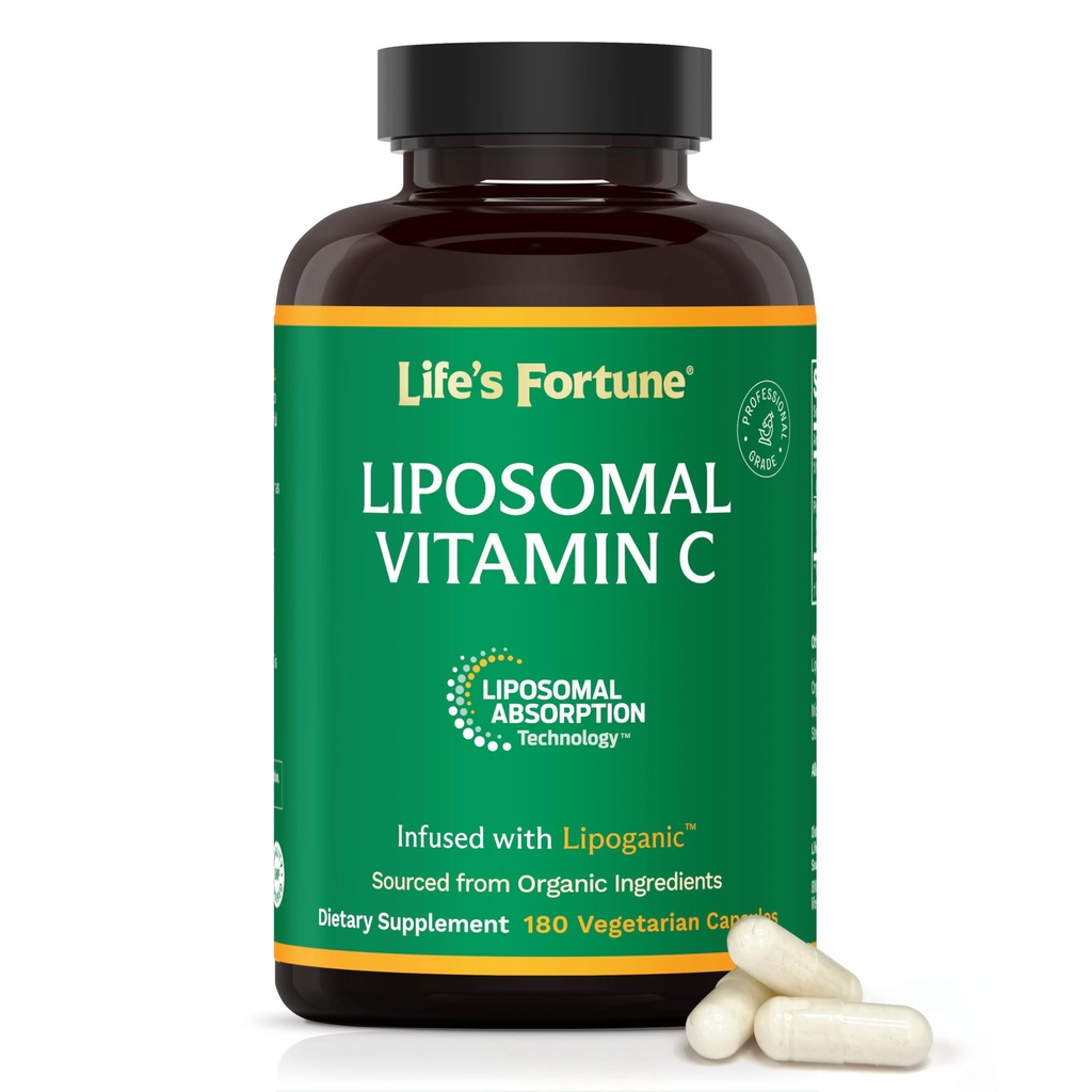 Life's Fortune Liposomal Vitamin C 2100 mg, hitro delujoča Absorpcija, večja biološka razpoložljivost, ki podpira imunski sistem, visoko antioksidant dodatek Formula – Colagen Booster – 180 kapsul